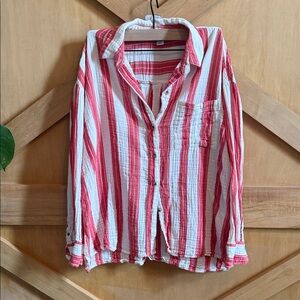Old Navy Red and White Striped Button Down Shirt